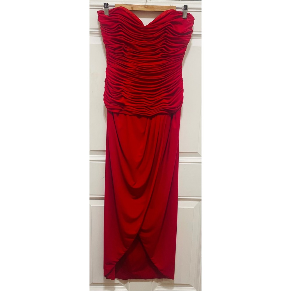 Julie Duroche Red Strapless Ruched Evening Dress Formal Gown size 10‎ Vintage